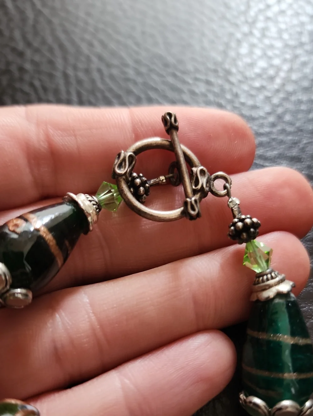 Green Glass Bead Bracelet with Sterling Silver Accents - Elegant Women’s Jewelry